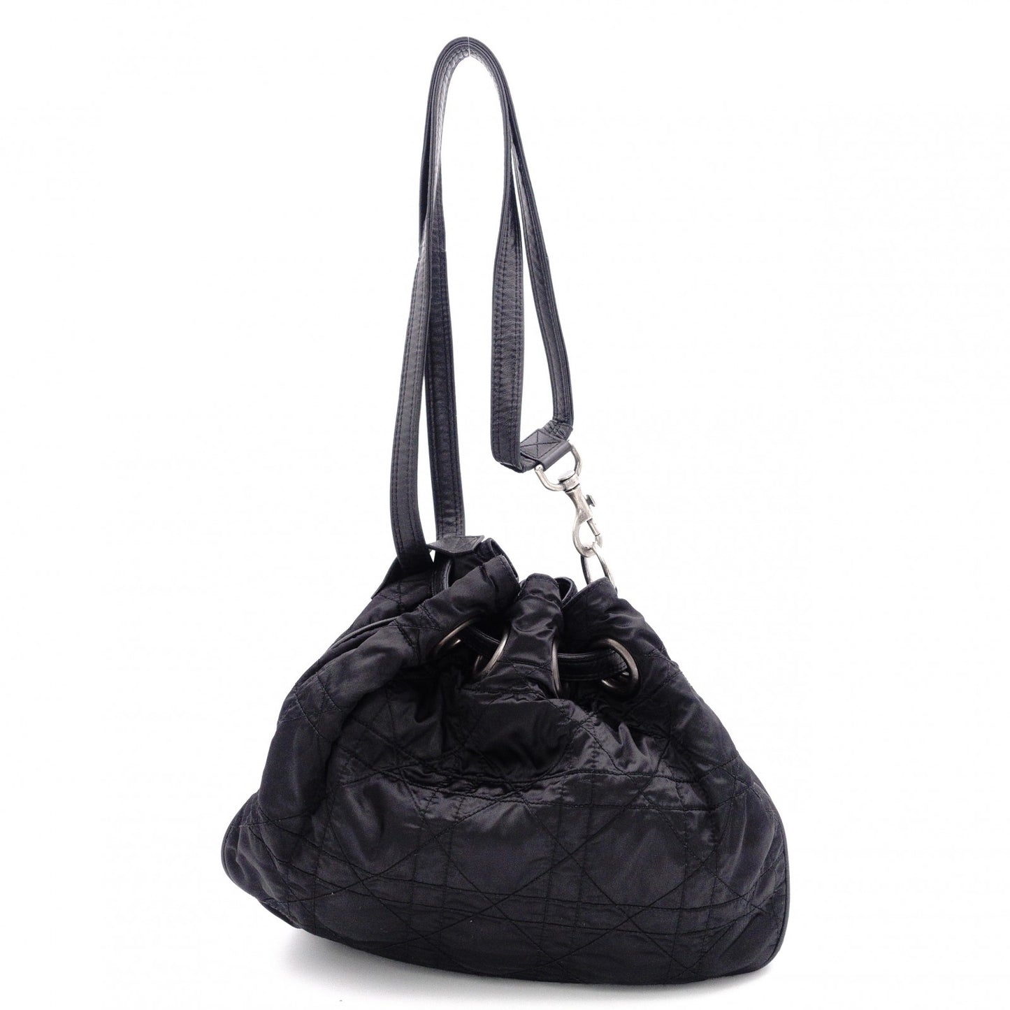 Christian Dior Drawstring Macro Cannage Shoulder Bag, Nylon, Black