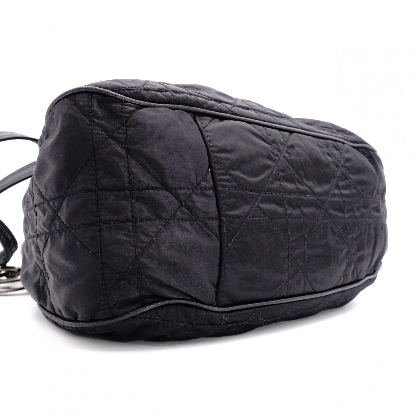 Christian Dior Drawstring Macro Cannage Shoulder Bag, Nylon, Black