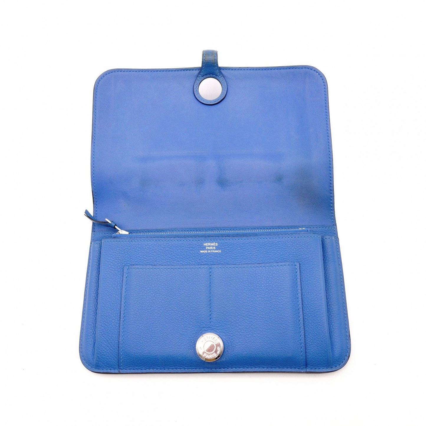 HERMES Dogon Long Wallet Leather Blue Wallet C-Stamped