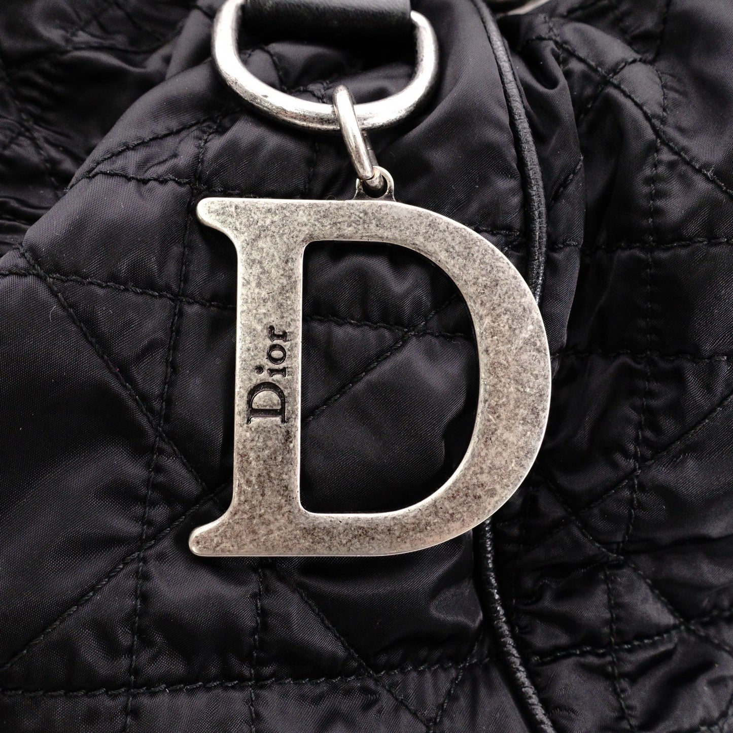 Christian Dior Drawstring Macro Cannage Shoulder Bag, Nylon, Black
