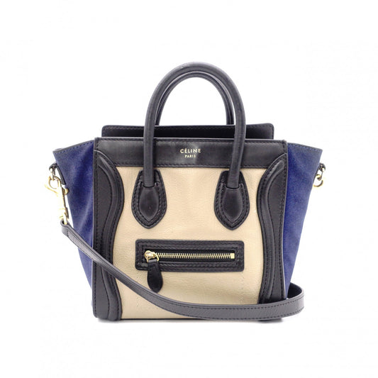CELINE Luggage Nano Handbag, Leather, Beige, Navy, Black, 2-Way