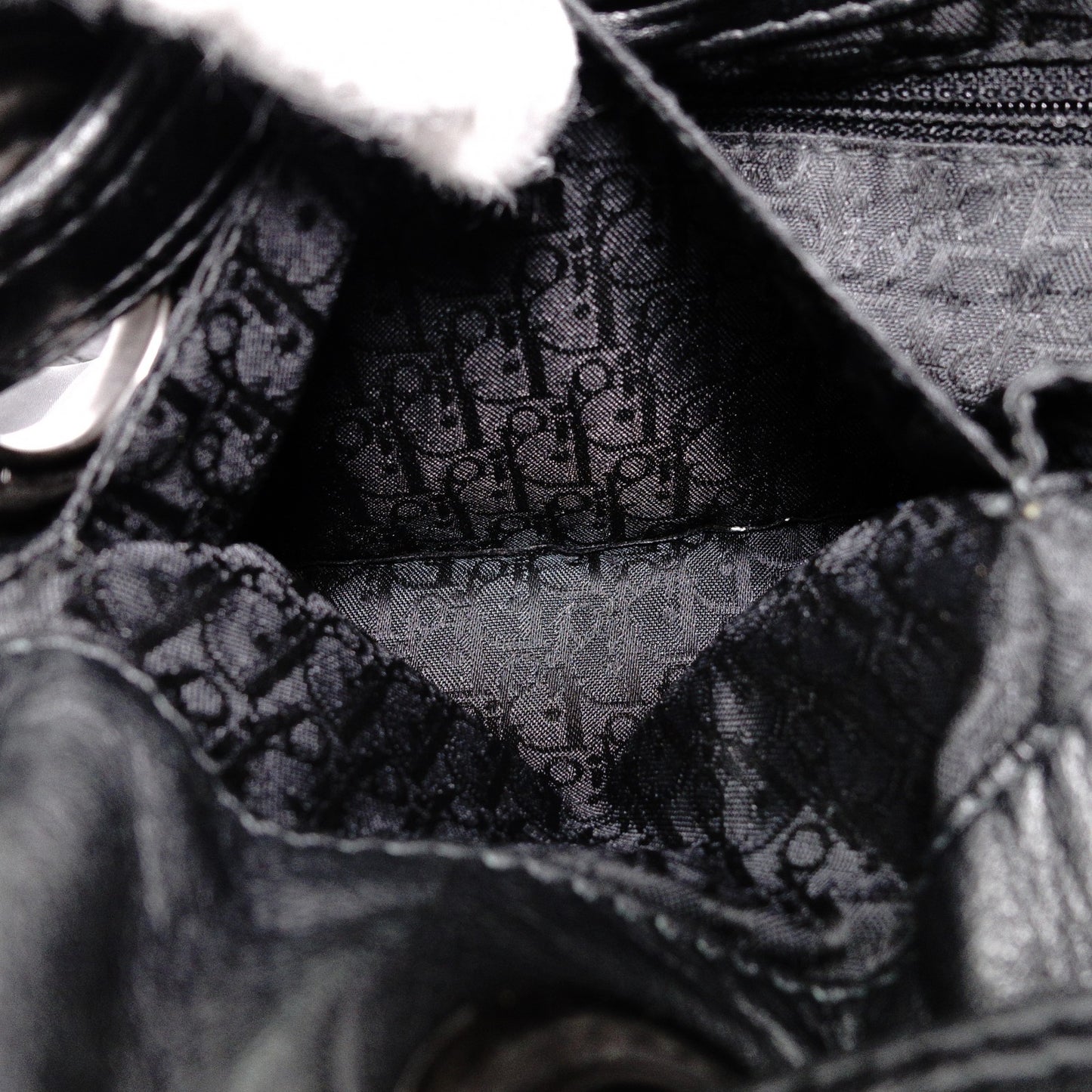 Christian Dior Drawstring Macro Cannage Shoulder Bag, Nylon, Black