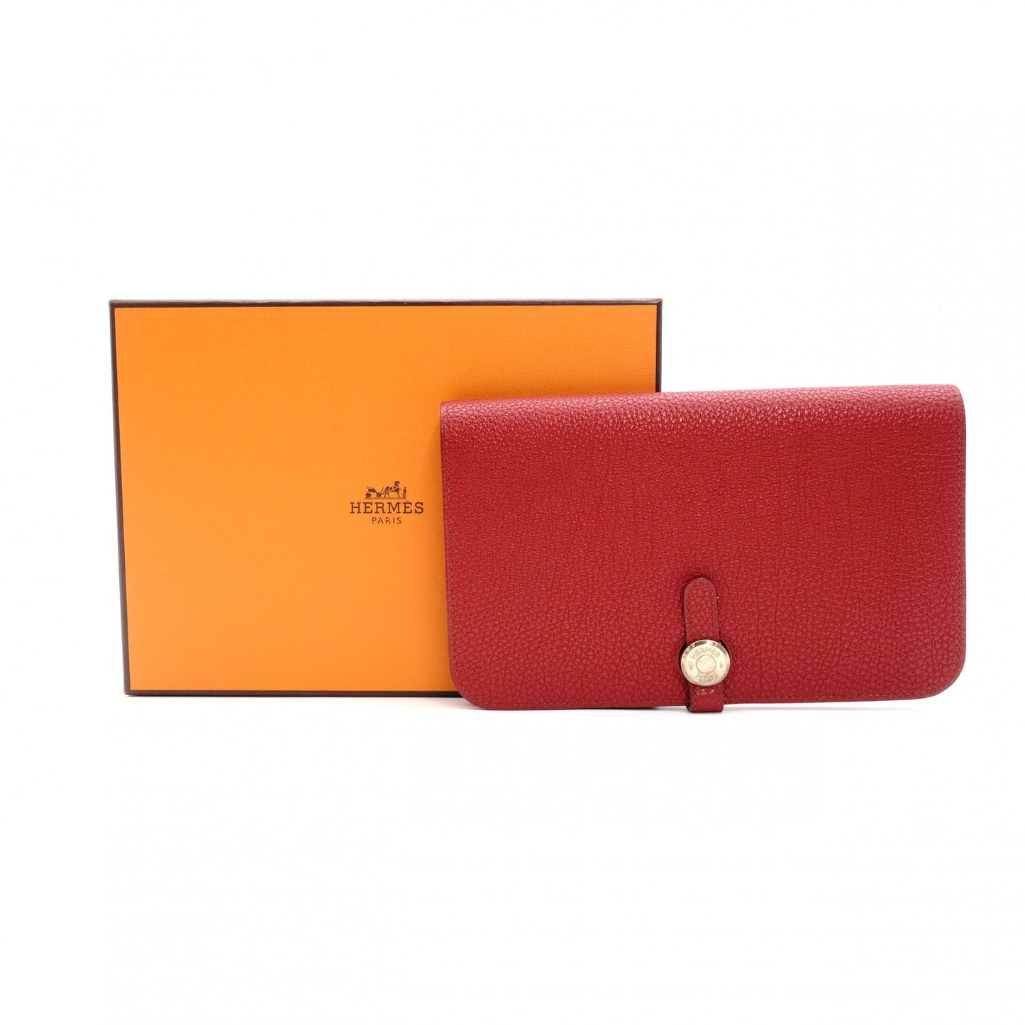 HERMES Dogon Long Wallet Leather Red Wallet □L Stamped