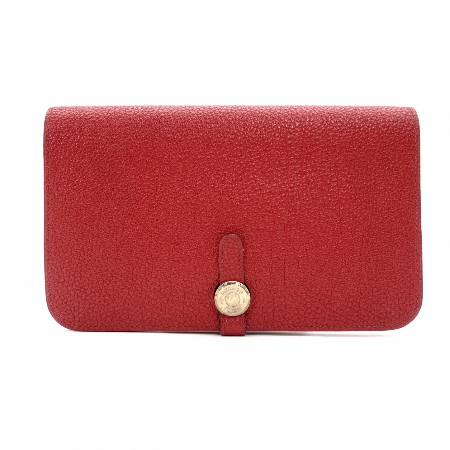 HERMES Dogon Long Wallet Leather Red Wallet □L Stamped