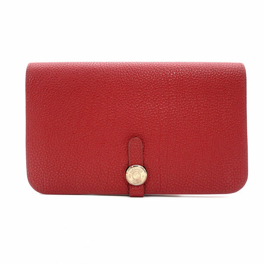 HERMES Dogon Long Wallet Leather Red Wallet □L Stamped