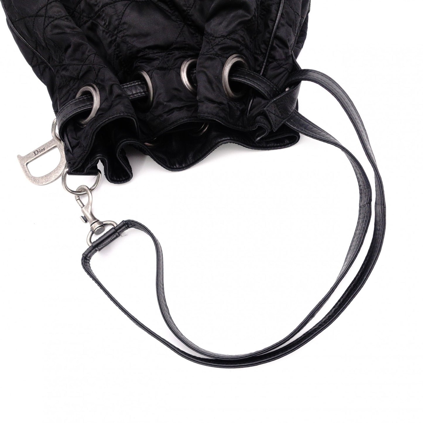 Christian Dior Drawstring Macro Cannage Shoulder Bag, Nylon, Black