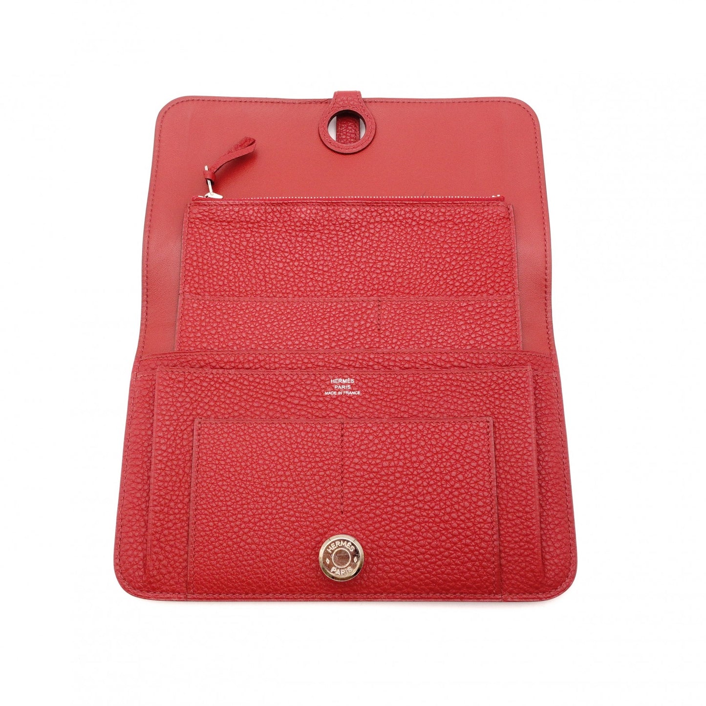 HERMES Dogon Long Wallet Leather Red Wallet □L Stamped