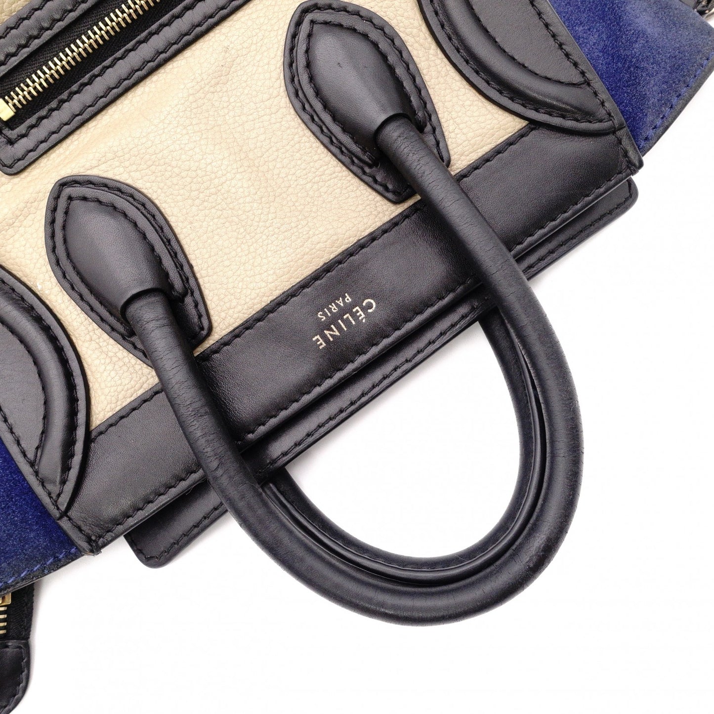 CELINE Luggage Nano Handbag, Leather, Beige, Navy, Black, 2-Way