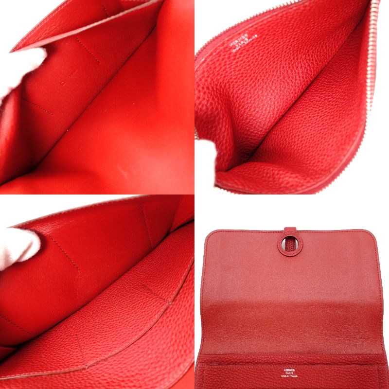 HERMES Dogon Long Wallet Leather Red Wallet □L Stamped