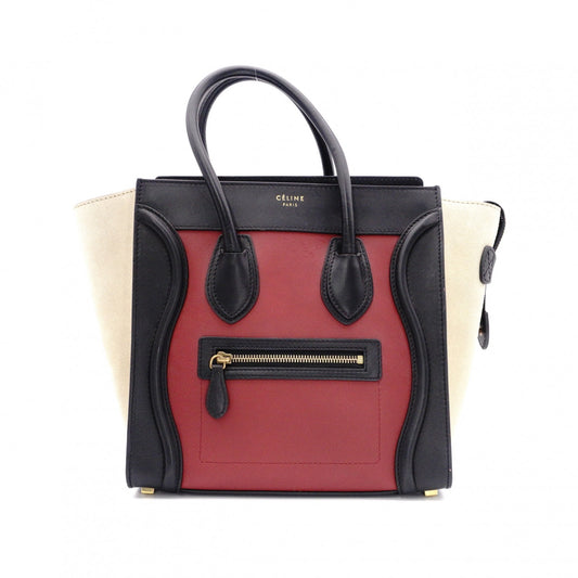 CELINE Luggage Micro Handbag, Leather, Beige and Red Tote Bag