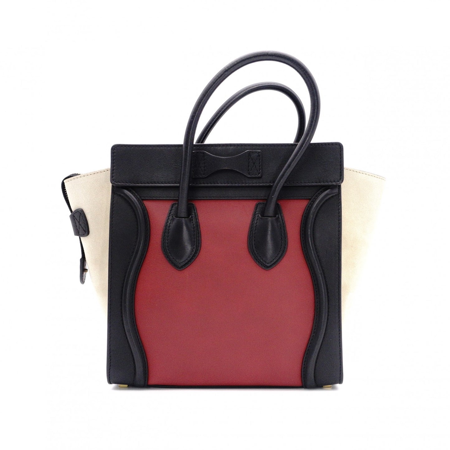 CELINE Luggage Micro Handbag, Leather, Beige and Red Tote Bag