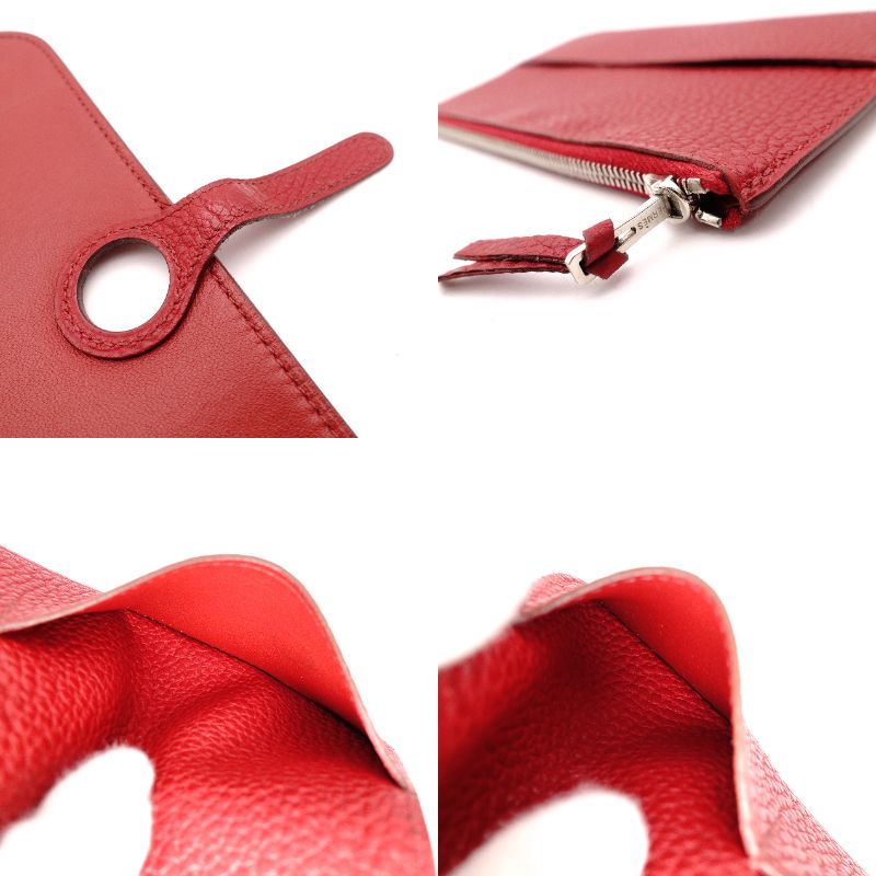HERMES Dogon Long Wallet Leather Red Wallet □L Stamped