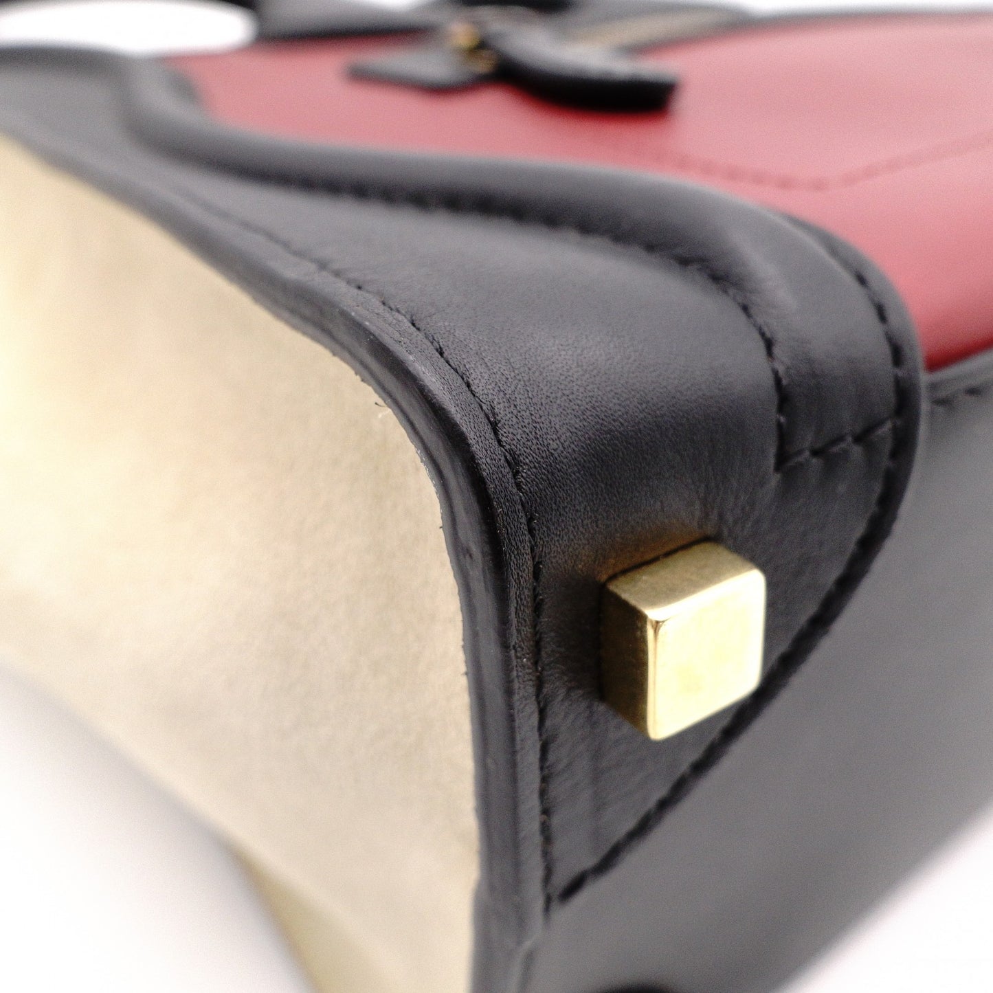 CELINE Luggage Micro Handbag, Leather, Beige and Red Tote Bag