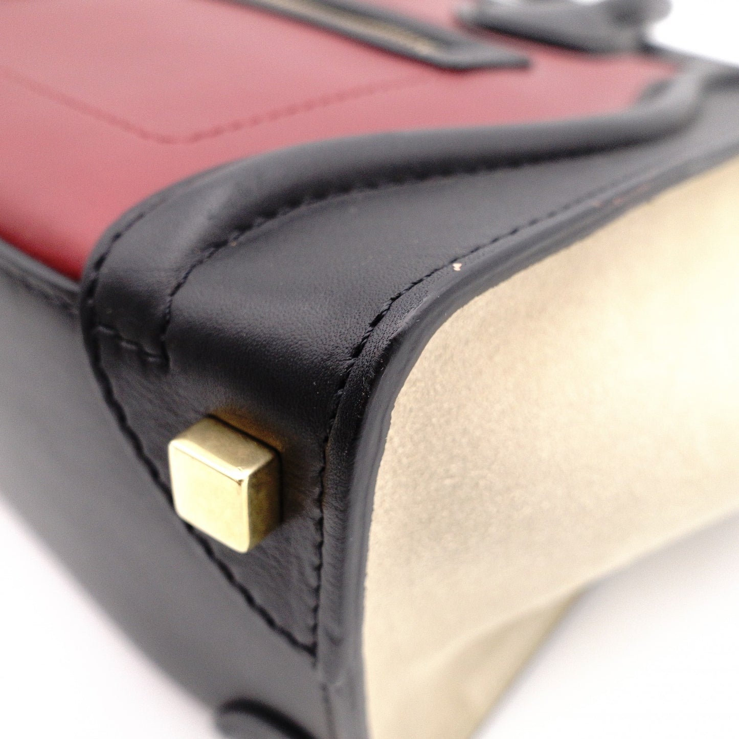 CELINE Luggage Micro Handbag, Leather, Beige and Red Tote Bag