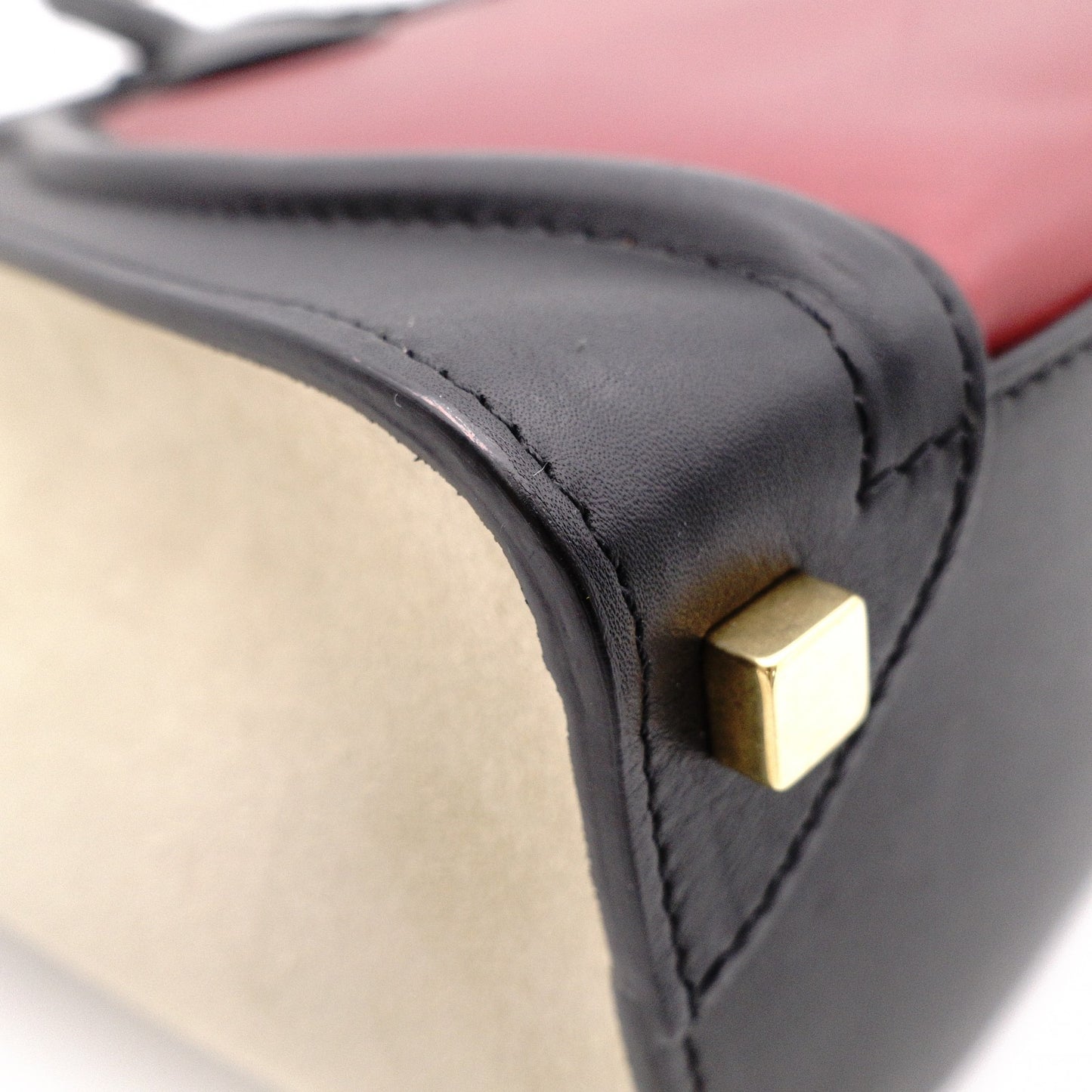 CELINE Luggage Micro Handbag, Leather, Beige and Red Tote Bag