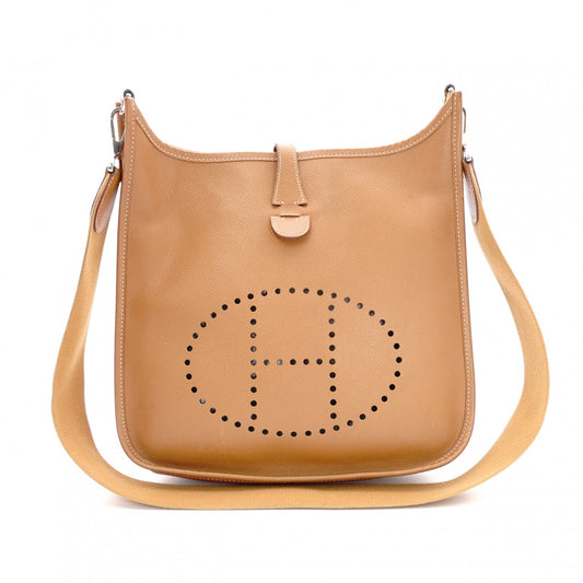 HERMES Evelyn PM Shoulder Bag, Leather, Brown, Gold, Crossbody, □K Stamped