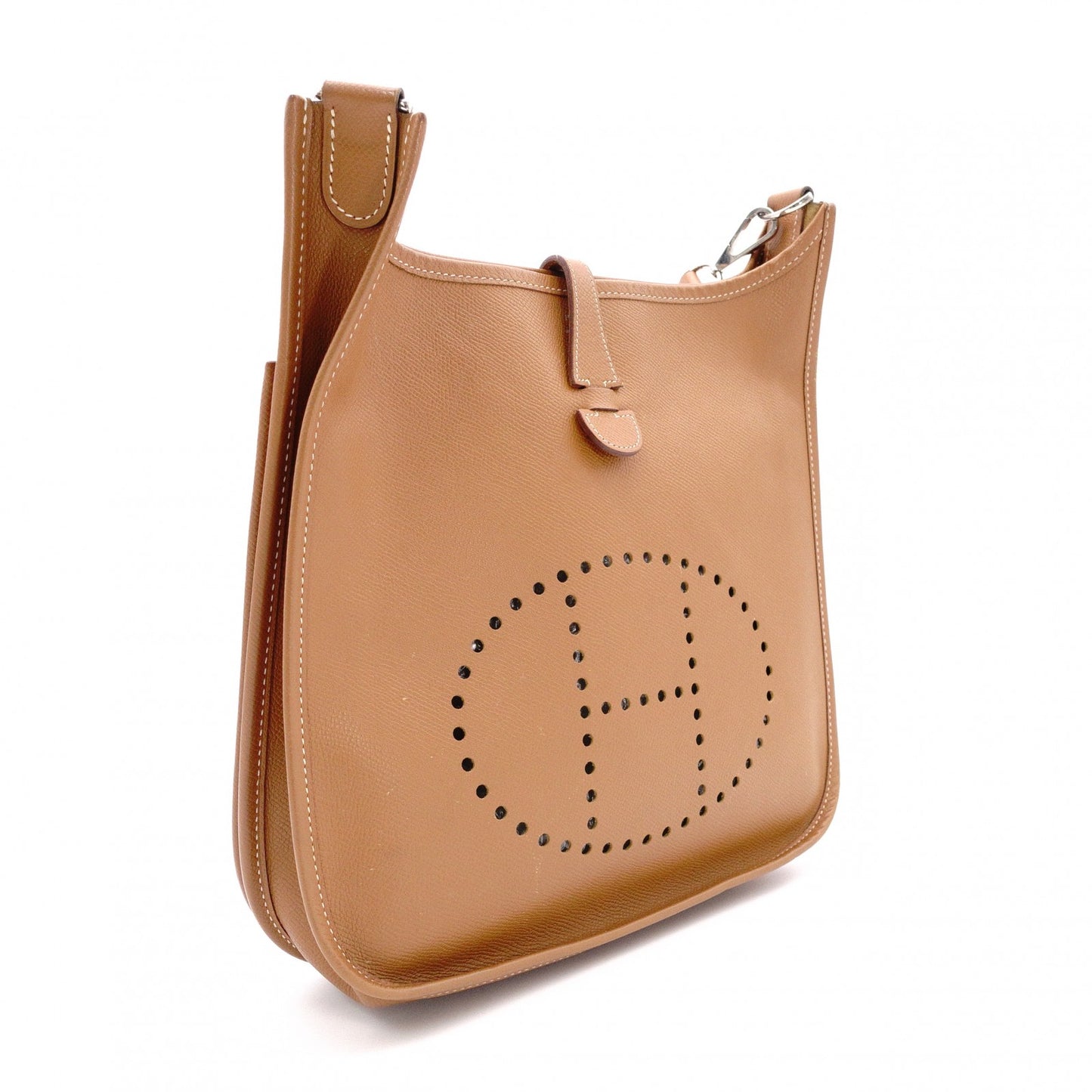 HERMES Evelyn PM Shoulder Bag, Leather, Brown, Gold, Crossbody, □K Stamped