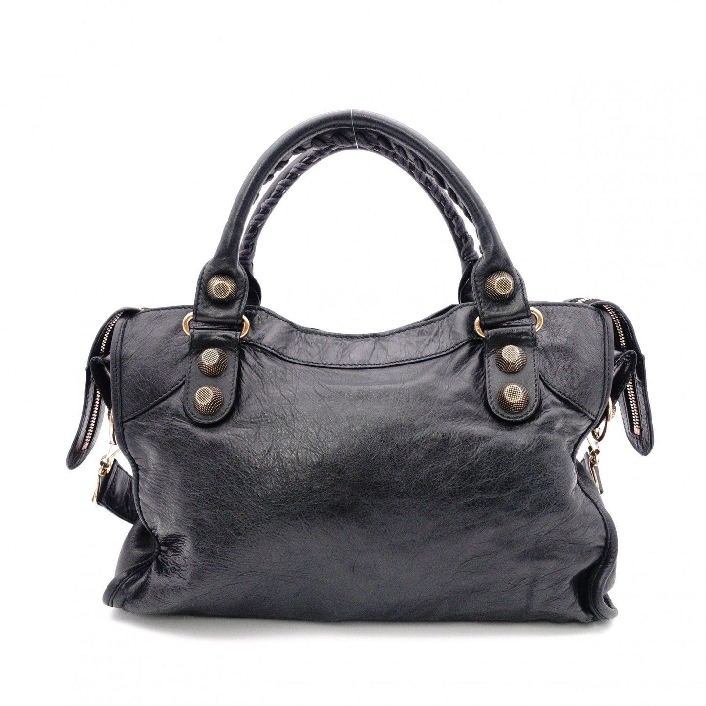 BALENCIAGA Giant City Handbag, Leather, Black, 2-Way, Gold Hardware, Crossbody