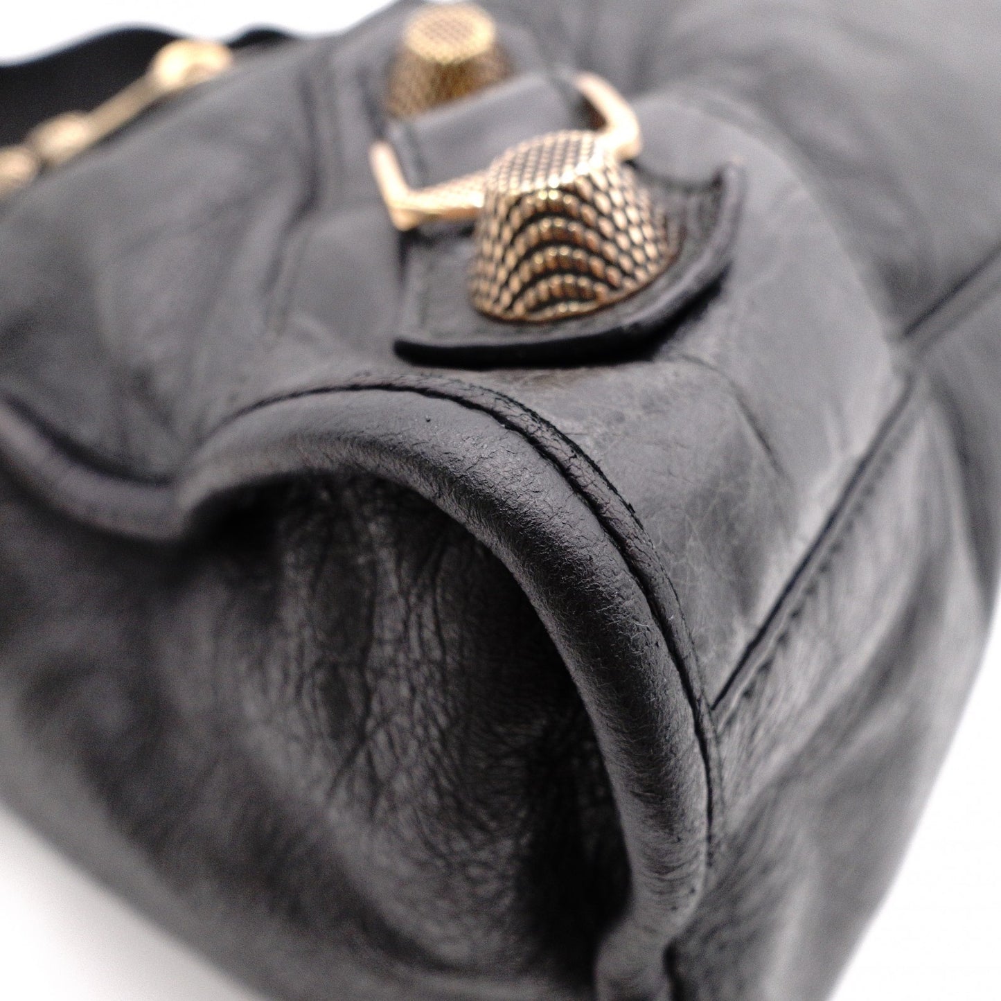 BALENCIAGA Giant City Handbag, Leather, Black, 2-Way, Gold Hardware, Crossbody