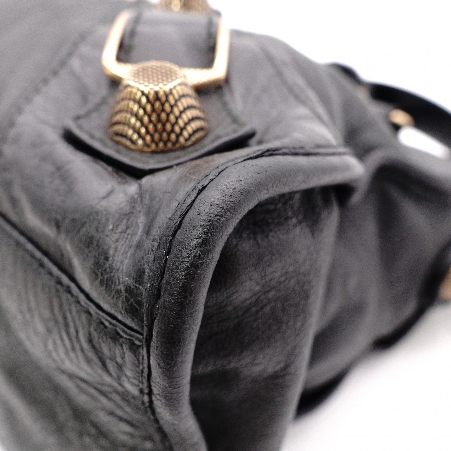 BALENCIAGA Giant City Handbag, Leather, Black, 2-Way, Gold Hardware, Crossbody