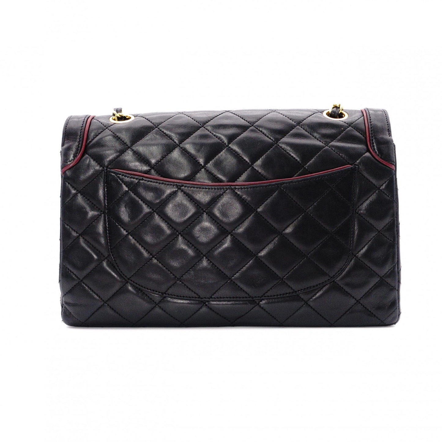 CHANEL Classic W-Flap Matelassé Shoulder Bag, Leather, Black, Vintage Lambskin