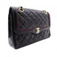 CHANEL Classic W-Flap Matelassé Shoulder Bag, Leather, Black, Vintage Lambskin