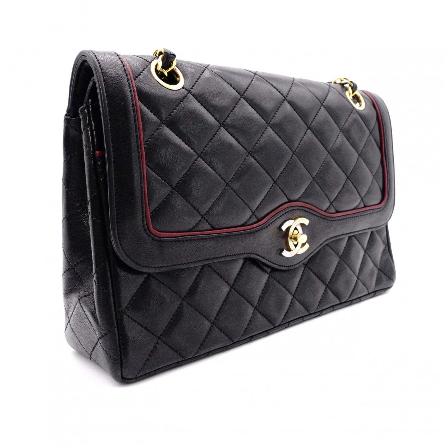 CHANEL Classic W-Flap Matelassé Shoulder Bag, Leather, Black, Vintage Lambskin