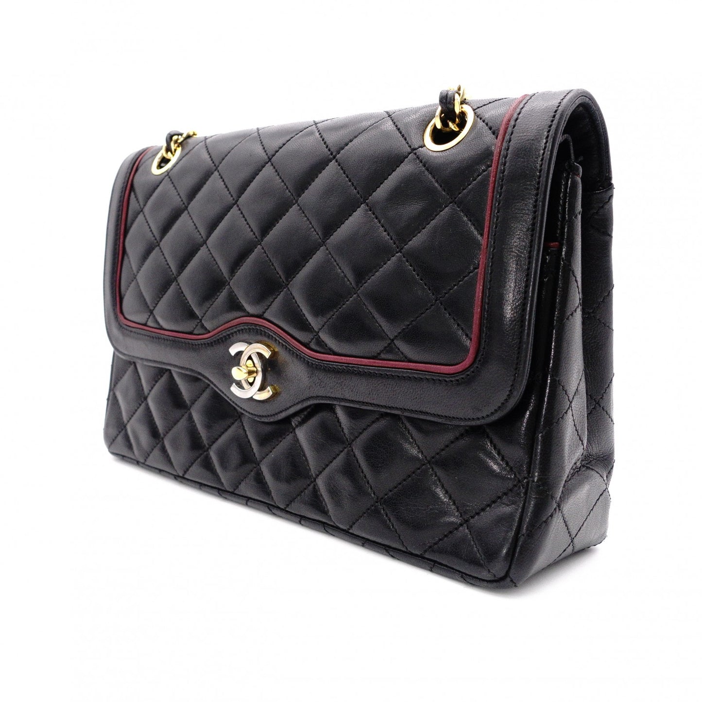 CHANEL Classic W-Flap Matelassé Shoulder Bag, Leather, Black, Vintage Lambskin