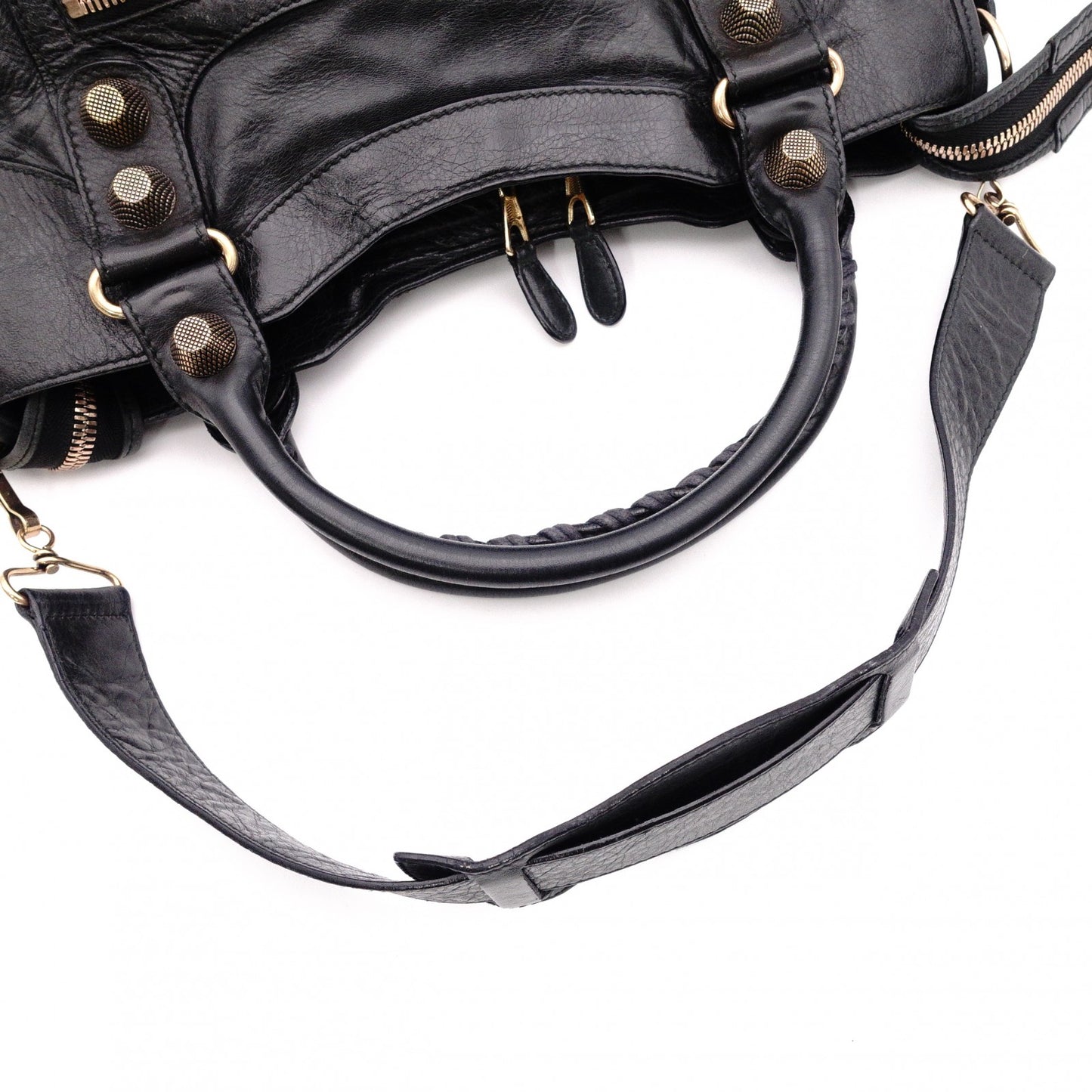 BALENCIAGA Giant City Handbag, Leather, Black, 2-Way, Gold Hardware, Crossbody