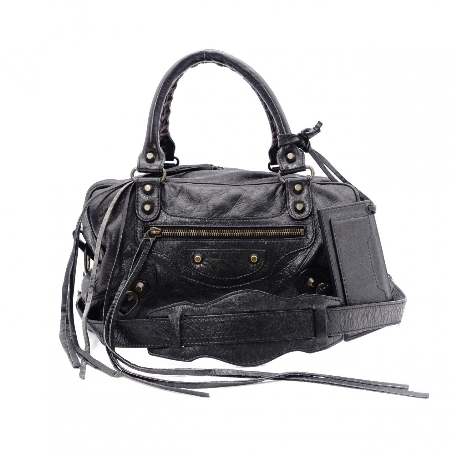 BALENCIAGA The City Handbag, Leather, Black, 2-Way Crossbody