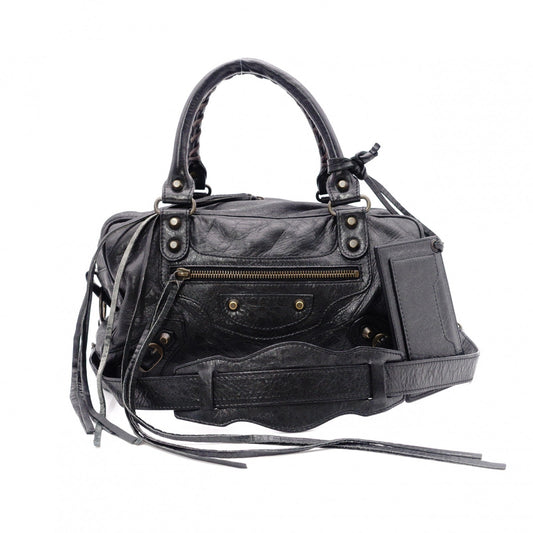 BALENCIAGA The City Handbag, Leather, Black, 2-Way Crossbody