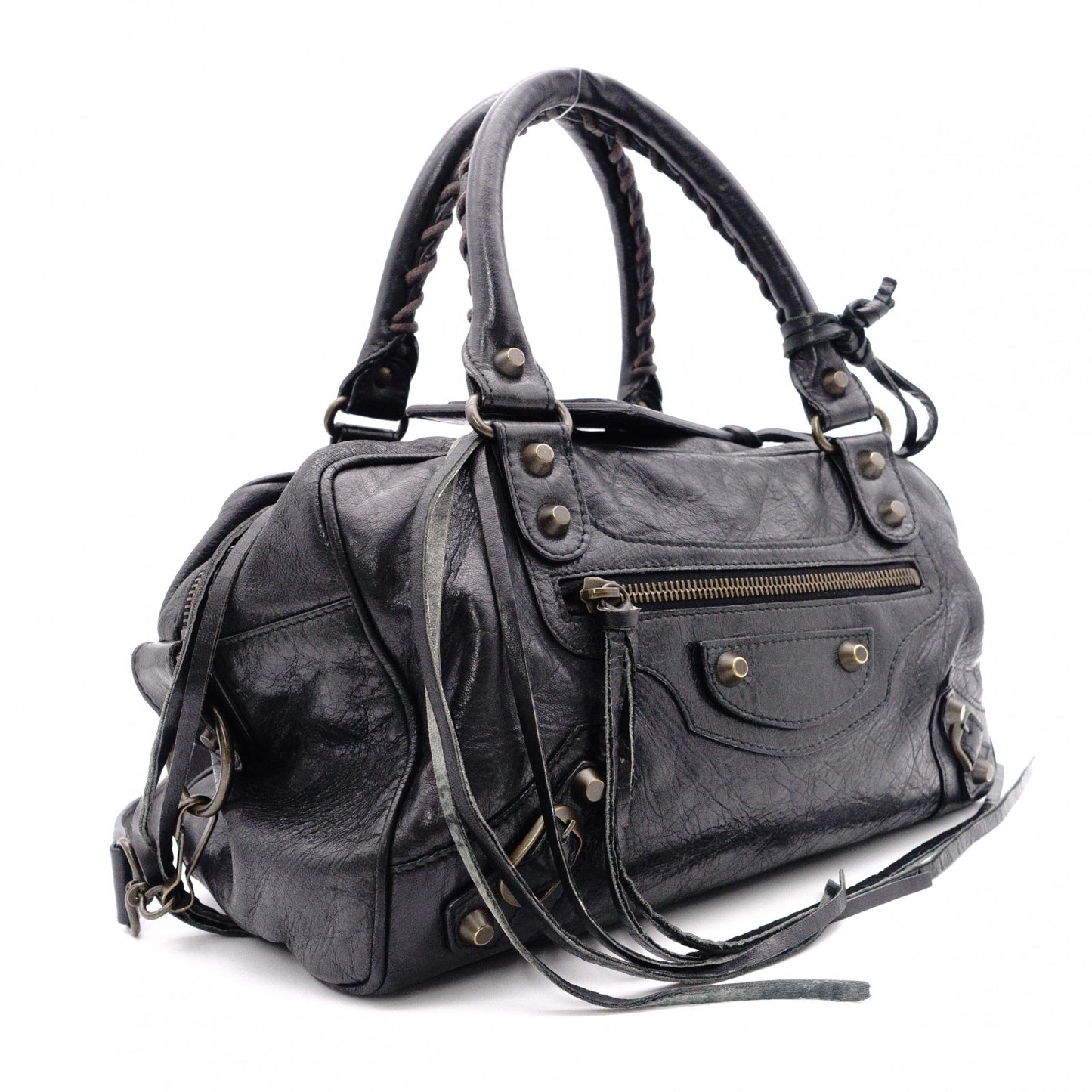 BALENCIAGA The City Handbag, Leather, Black, 2-Way Crossbody