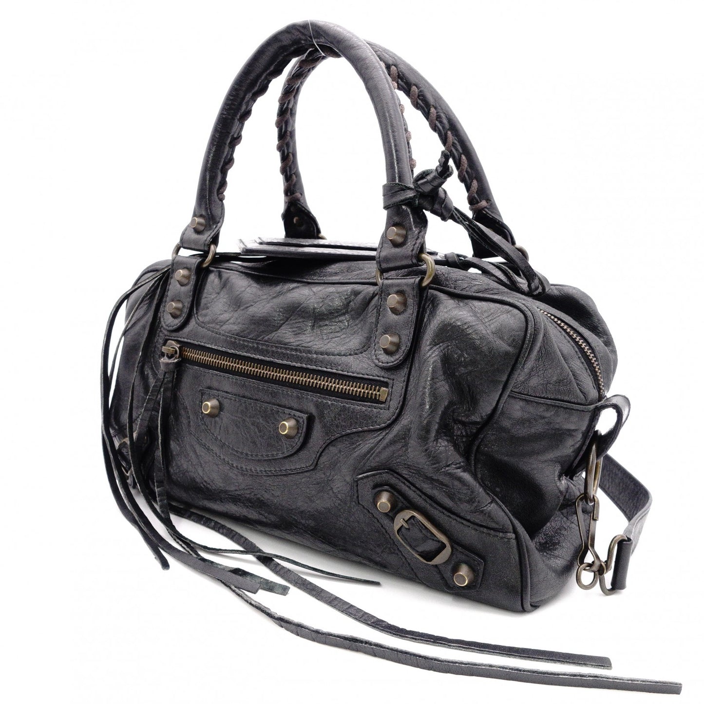 BALENCIAGA The City Handbag, Leather, Black, 2-Way Crossbody