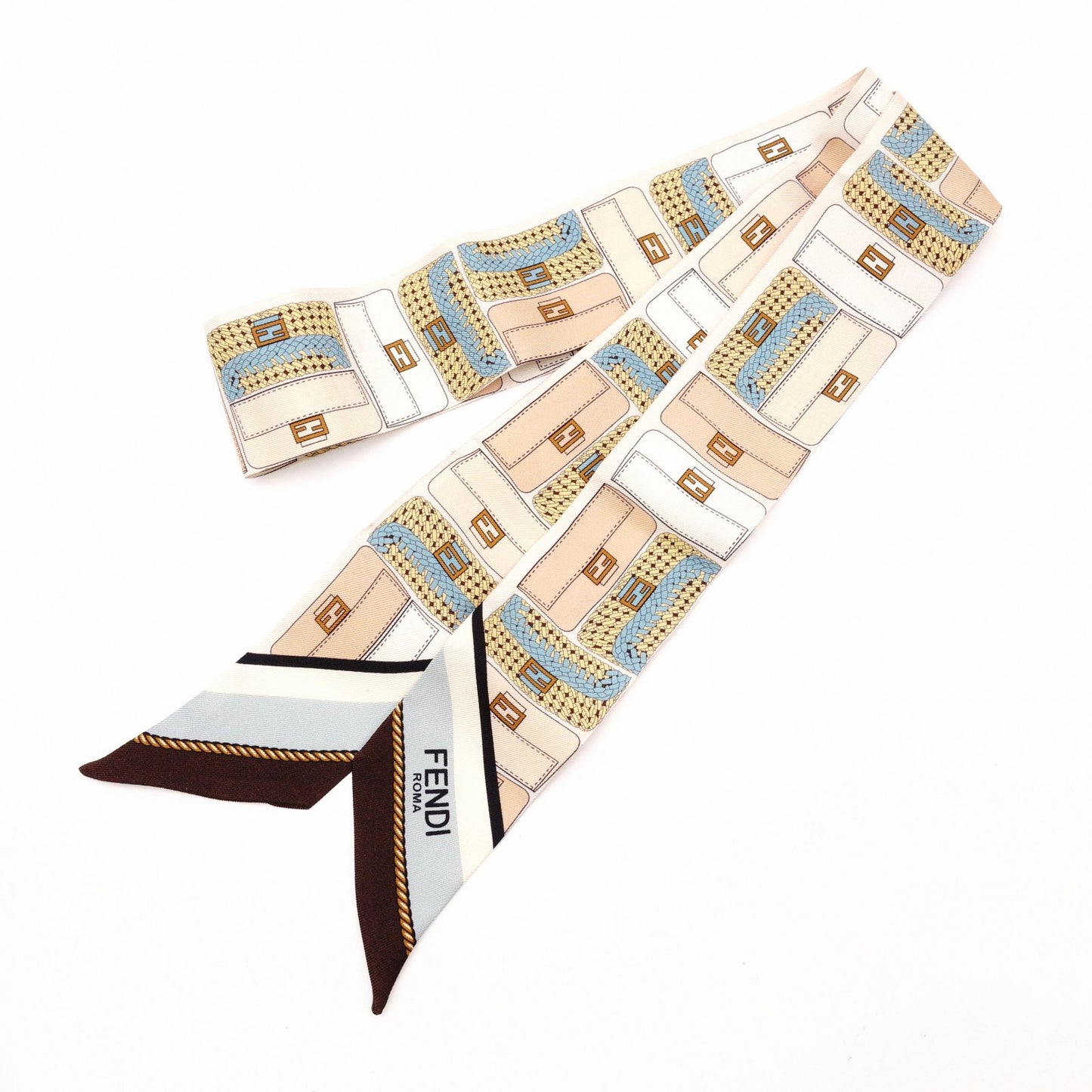 FENDI Silk Scarf Beige Twilly