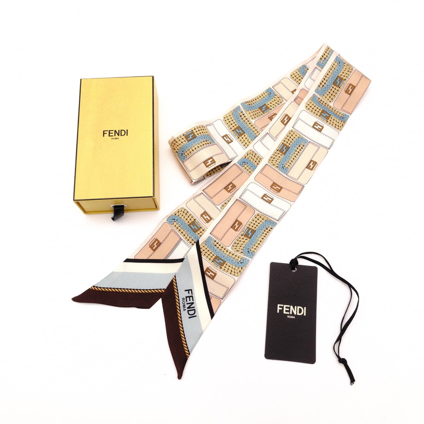 FENDI Silk Scarf Beige Twilly