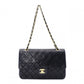 CHANEL Classic W-Flap Matelassé Shoulder Bag, Leather, Black with Gold Hardware