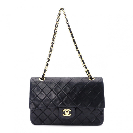 CHANEL Classic W-Flap Matelassé Shoulder Bag, Leather, Black with Gold Hardware