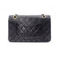 CHANEL Classic W-Flap Matelassé Shoulder Bag, Leather, Black with Gold Hardware
