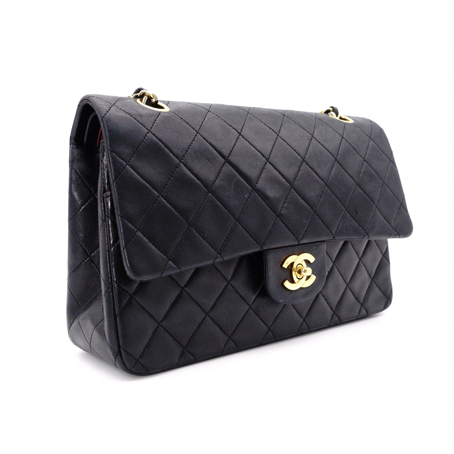 CHANEL Classic W-Flap Matelassé Shoulder Bag, Leather, Black with Gold Hardware