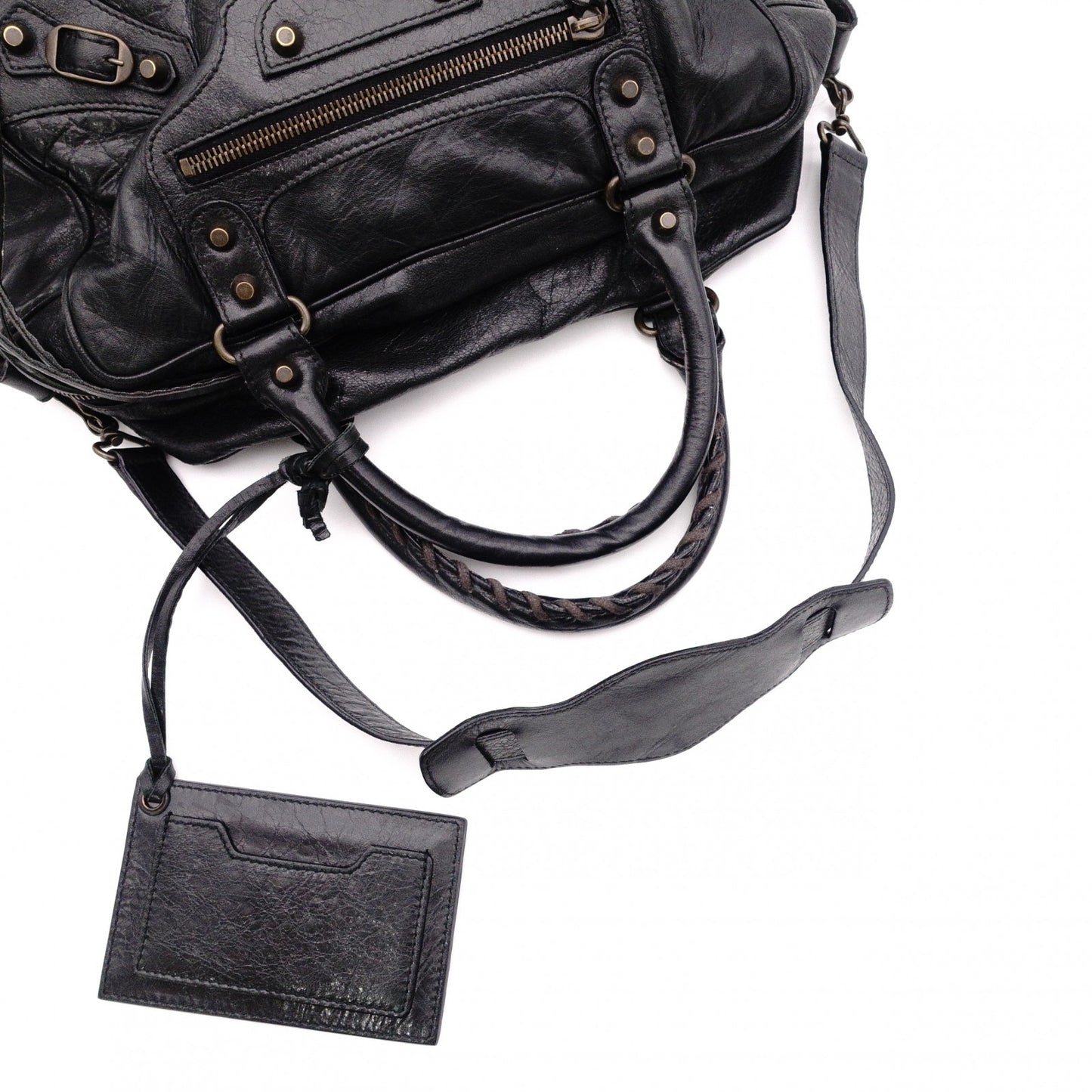 BALENCIAGA The City Handbag, Leather, Black, 2-Way Crossbody
