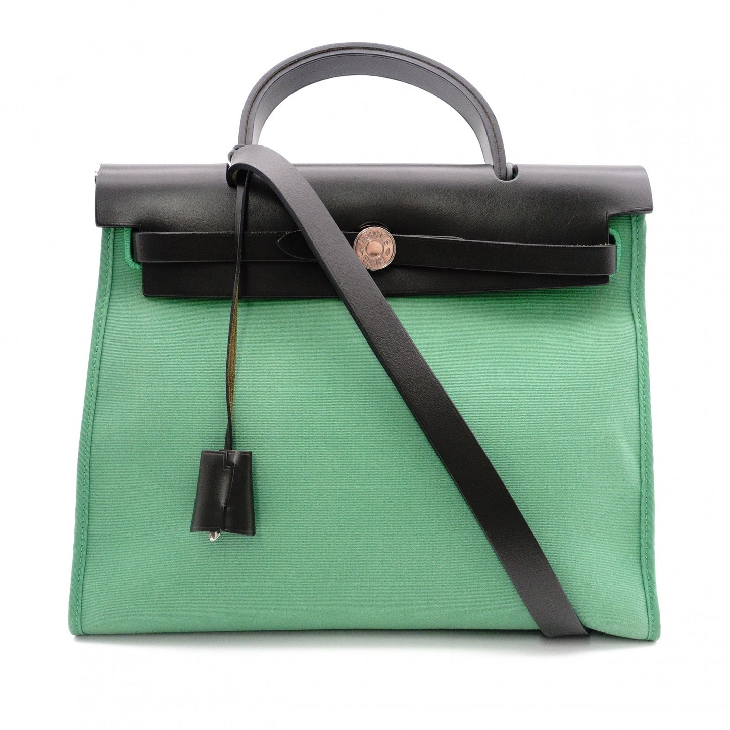 HERMES Air Bag Zip PM Handbag, Canvas/Leather, Green, 2-Way Crossbody