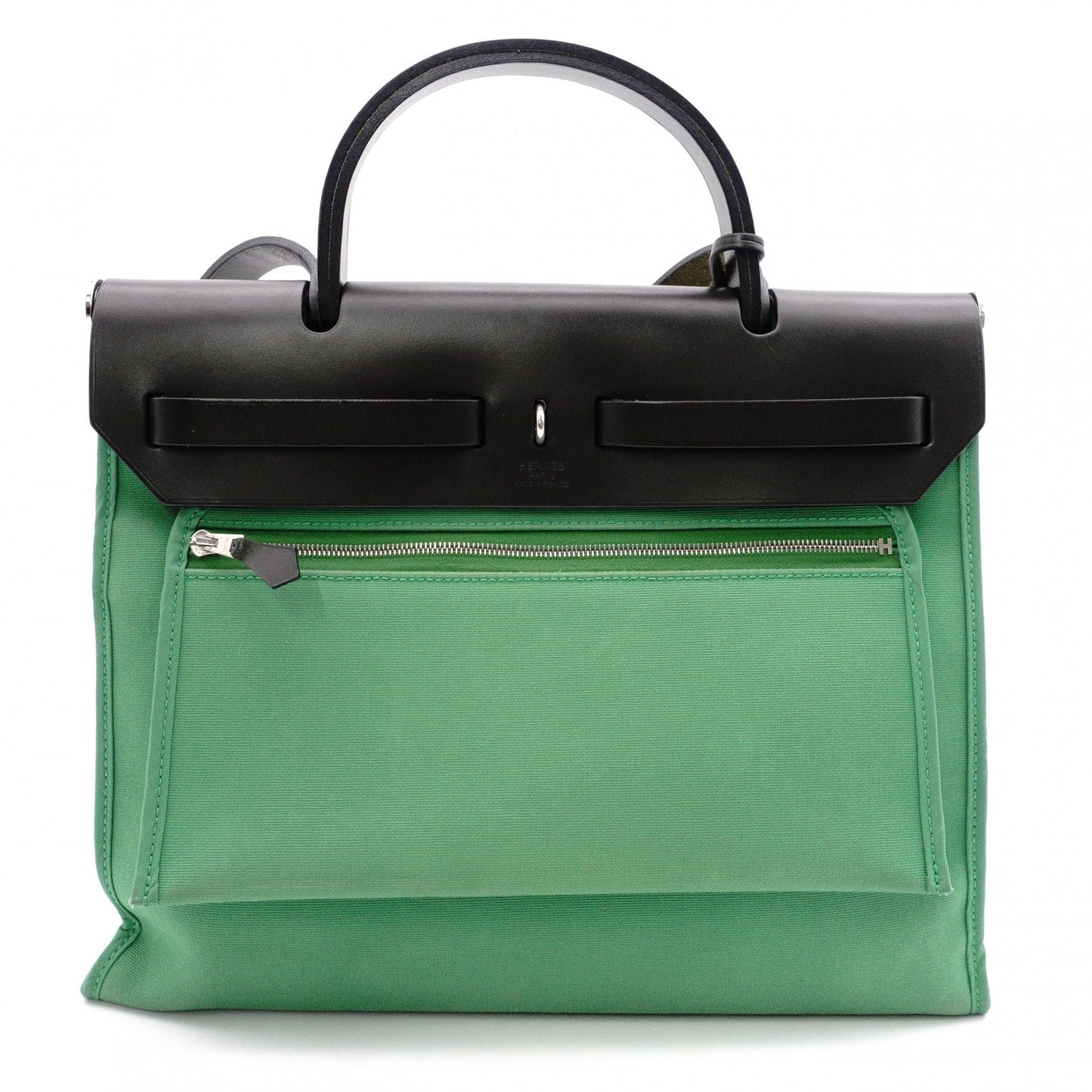 HERMES Air Bag Zip PM Handbag, Canvas/Leather, Green, 2-Way Crossbody