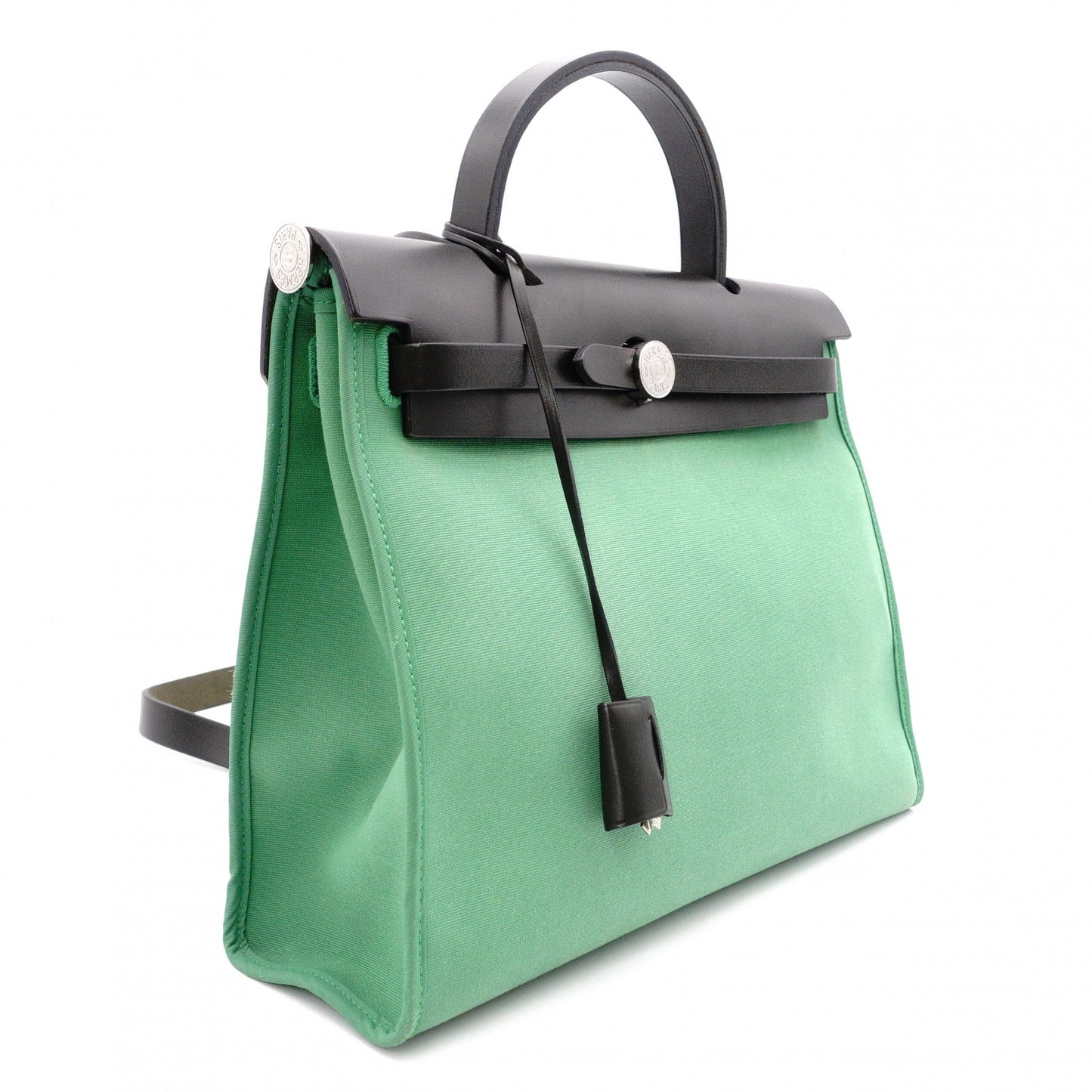 HERMES Air Bag Zip PM Handbag, Canvas/Leather, Green, 2-Way Crossbody
