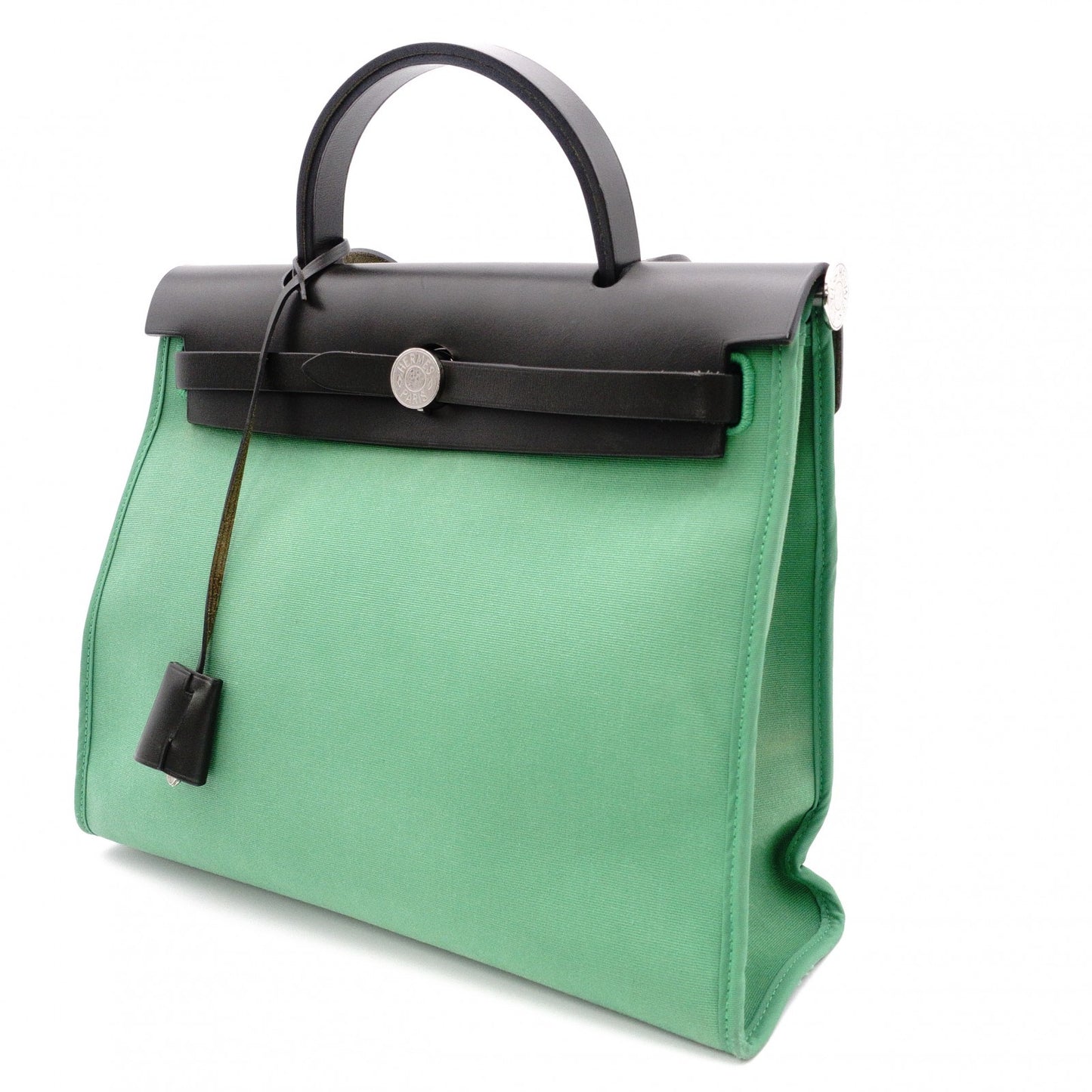 HERMES Air Bag Zip PM Handbag, Canvas/Leather, Green, 2-Way Crossbody