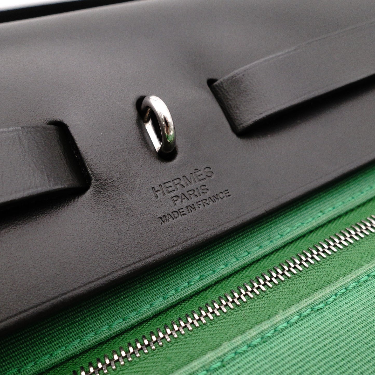 HERMES Air Bag Zip PM Handbag, Canvas/Leather, Green, 2-Way Crossbody