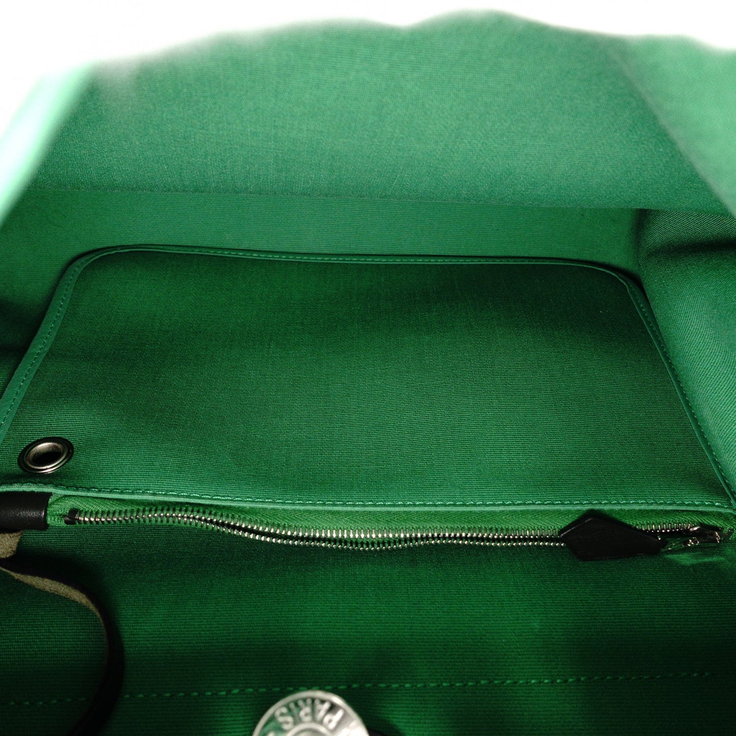 HERMES Air Bag Zip PM Handbag, Canvas/Leather, Green, 2-Way Crossbody