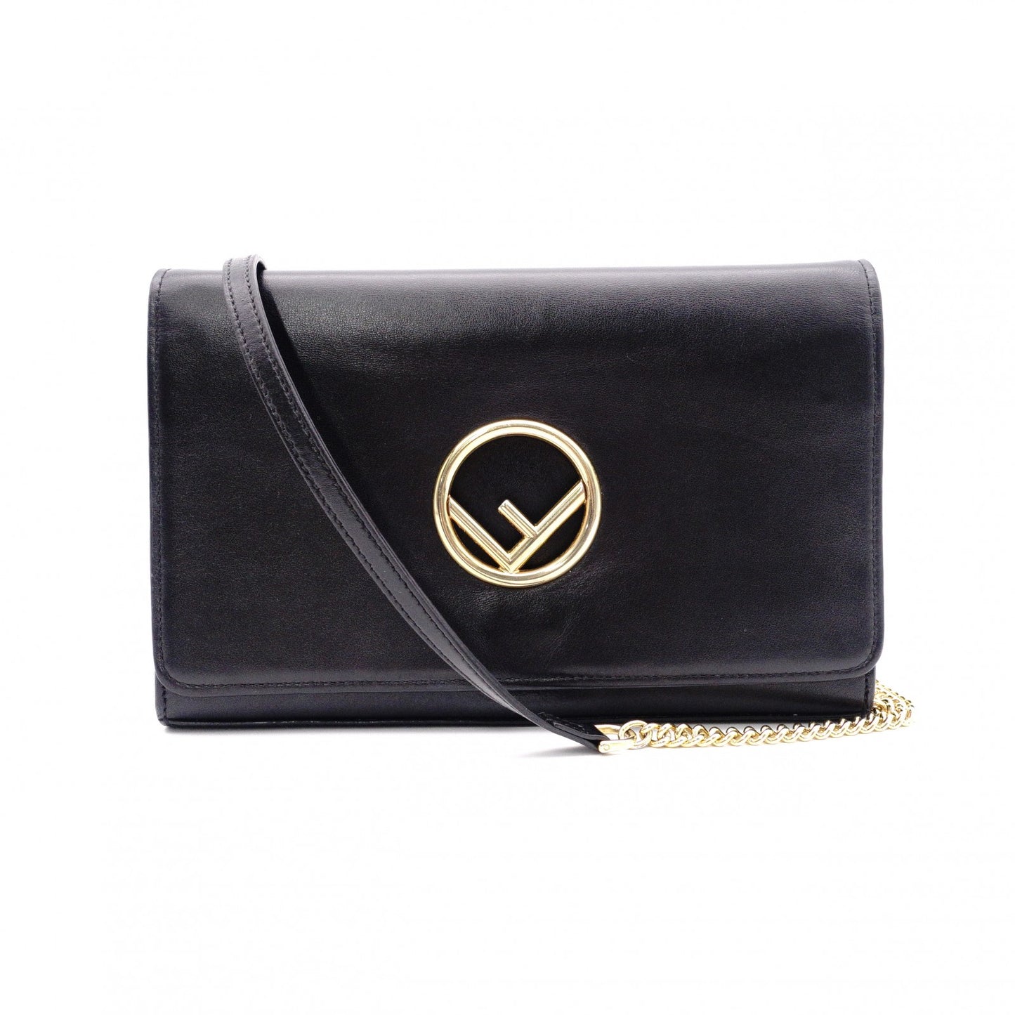 FENDI Shoulder Bag, Leather, Black, Gold Hardware, FF Logo