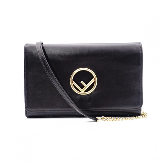 FENDI Shoulder Bag, Leather, Black, Gold Hardware, FF Logo