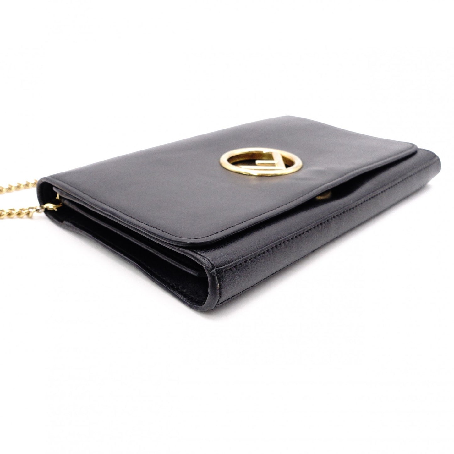FENDI Shoulder Bag, Leather, Black, Gold Hardware, FF Logo