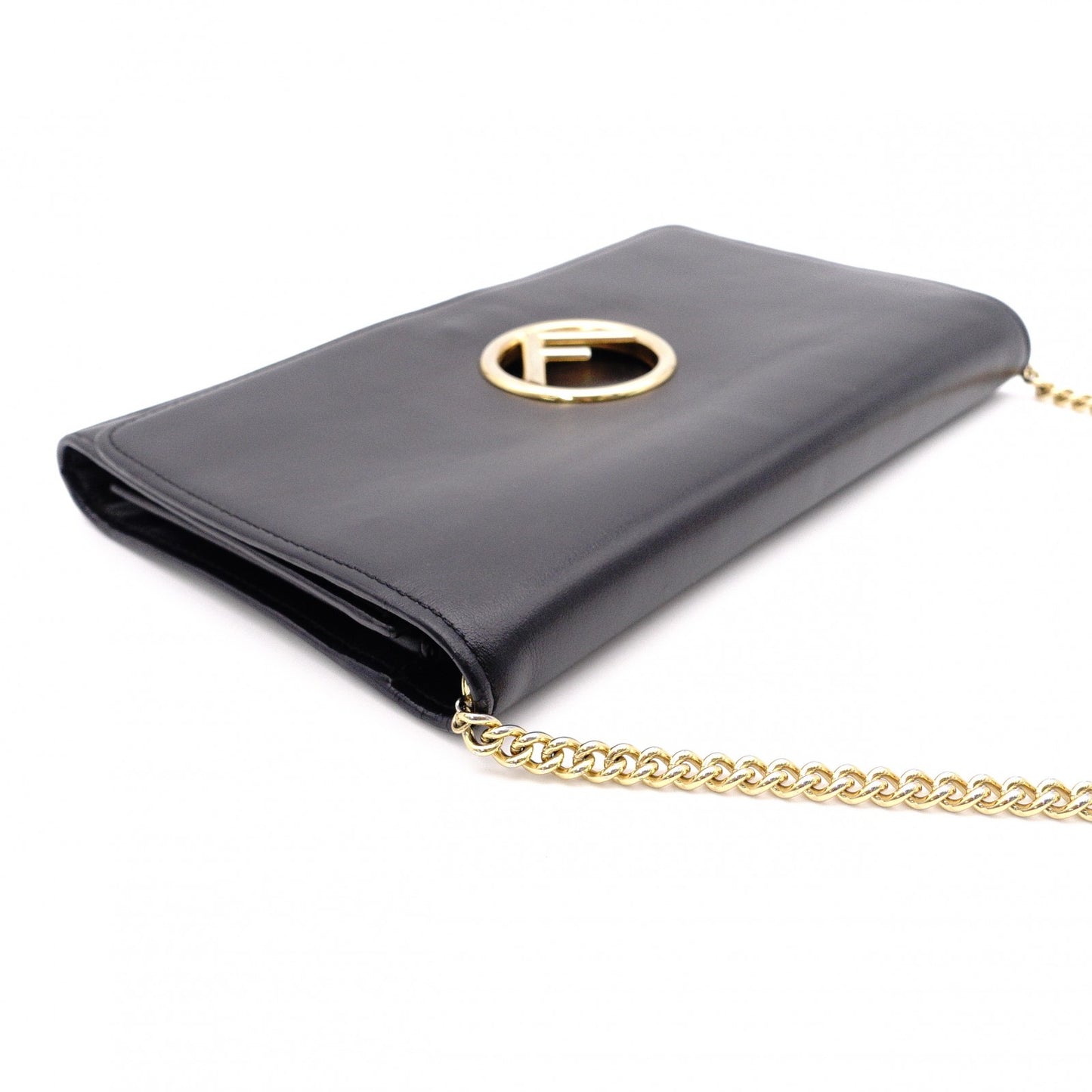 FENDI Shoulder Bag, Leather, Black, Gold Hardware, FF Logo